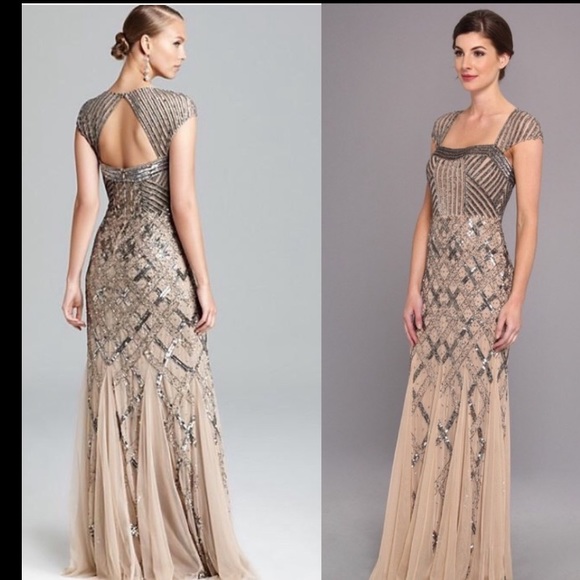 Adrianna Papell cap Sleeves beaded long gown - Picture 3 of 12